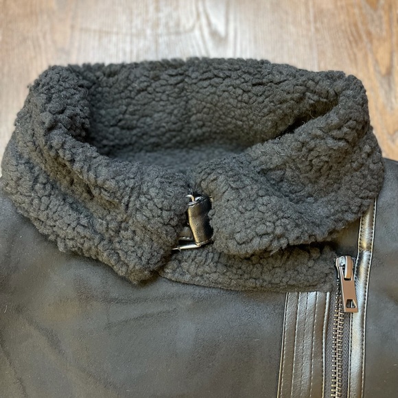 BLACK FAUX FUR SUEDE MOTO JACKET BIKER COAT - Picture 7 of 15